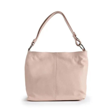 Sac très tendance femme en cuir italien grainé porté épaule et de travers rose