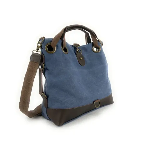 grand sac en toile et cuir bleu denim pour femme