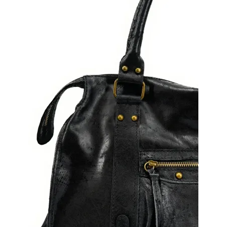 Sac mode femme en cuir italien pur cuir de vachette porté bandoulière et épaule noir sac tendance