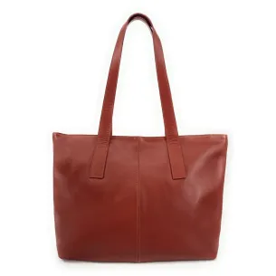 grand sac à main rouge brique en cuir lisse pour femme fabriqué en Italie