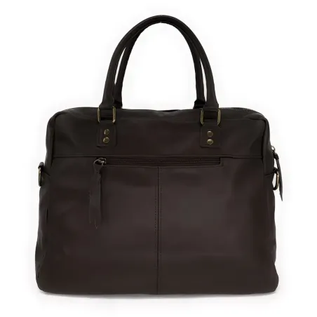 sac de bureau femme mode en cuir italien lisse marron chocolat