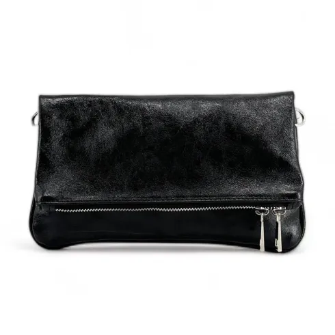 Sac pochette pour femme en cuir irisé noir pur de vachette italien
