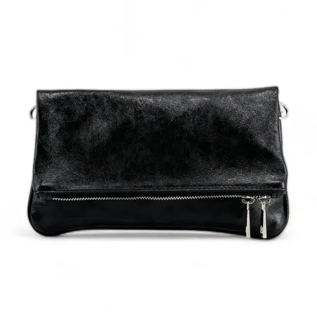 Sac pochette pour femme en cuir irisé noir pur de vachette italien