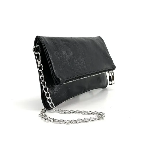Pochette bandoulière pour femme tendance en cuir pur vachette italien noir irisé