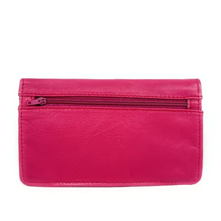 mini pochette porte-monnaie femme en cuir lisse rose intense