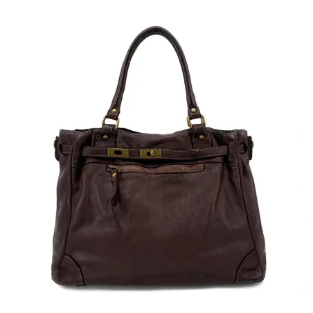 sac à main en cuir italien vintage pur de vachette pour femme marron foncé