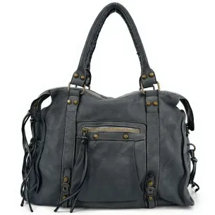 sac à main en cuir souple délavé gris foncé fabriqué en italie pour femme