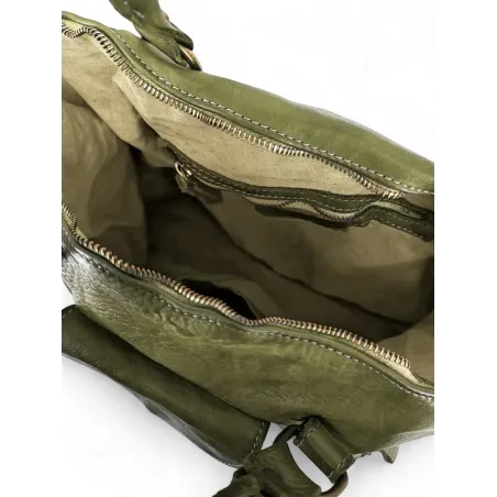 grand sac de bureau en cuir vintage vert kaki fabriqué en Italie