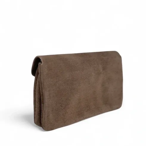 porte-monnaie pur vachette en croûte de cuir taupe foncé fabriqué en italie pour femme