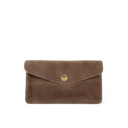 pochette porte-monnaie taupe foncé fabriqué en italie en cuir nubuck