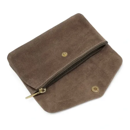 mini-pochette en daim italien taupe foncé pour femme fabriqué en italie