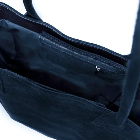 sac porté épaule nubuck bleu foncé pour femme en cuir pur vachette italien