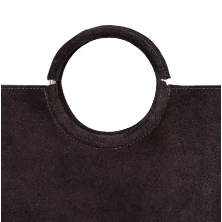 Sac femme tendance en cuir italien nubuck porté main marron foncé