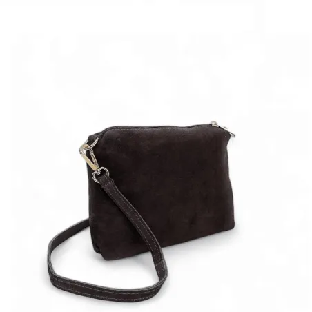 Sac à main femme tendance en cuir italien nubuck porté épaule chocolat