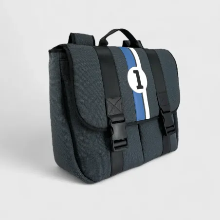 sac à dos enfant en tissu ecolo à motifs numéro 1 Blanc et Bleu