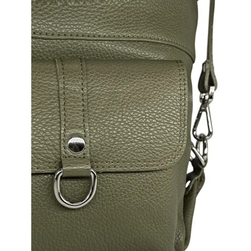 sac seau original en cuir italien grainé pour femme vert kaki