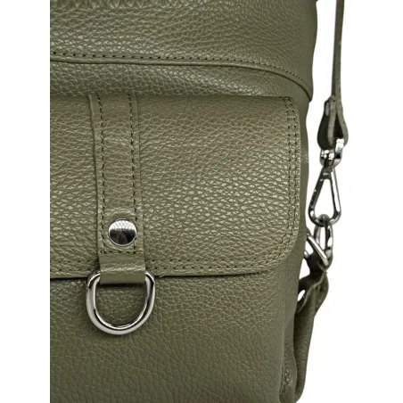 sac seau original en cuir italien grainé pour femme vert kaki