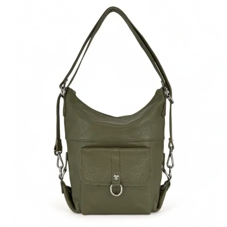 sac à main multiposition vert kaki en cuir italien grainé fabriqué en Italie