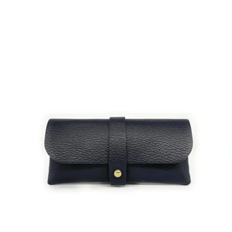 etui à lunettes en cuir italien pur vachette bleu marine