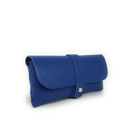 étui à lunette bleu roi pour femme en cuir grainé type pochette