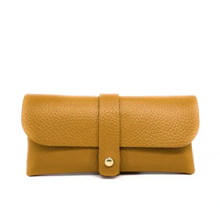 étui a lunette jaune moutarde femme en cuir grainé pur vachette