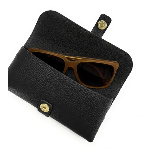 étui à lunettes femme en cuir italien grainé pur de vachette noir
