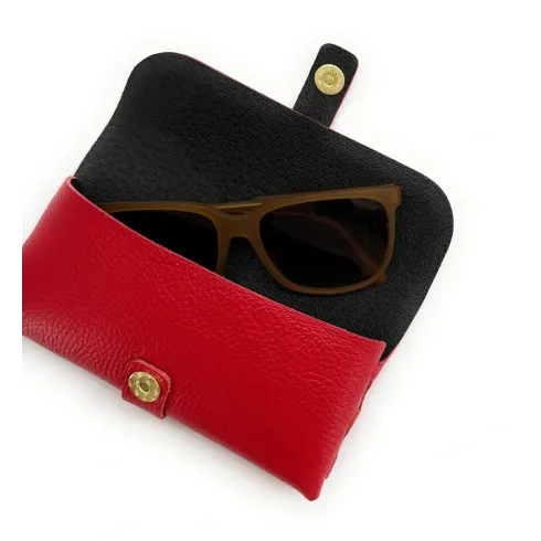 étui à lunettes en cuir pur vachette italien grainé rouge garance