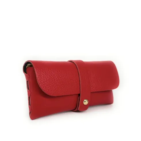 étui à lunettes rouge clair en cuir grainé pur de vachette italien