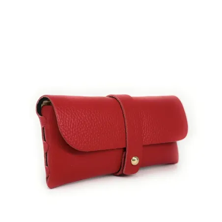 étui à lunettes rouge clair en cuir grainé pur de vachette italien