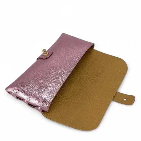 mini pochette étui à lunettes en cuir irisé italien femme rose