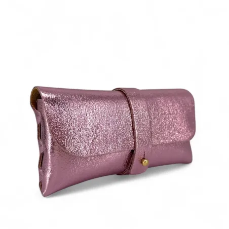 etui a lunettes femme en cuir italien rose pale irisé fabriqué en Italie