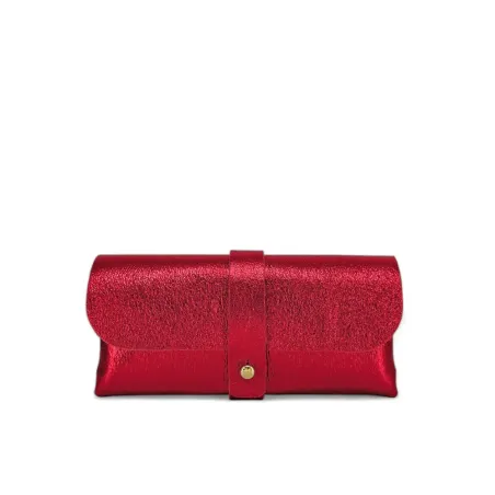 étuis à lunettes tendance femme en cuir irisé fabriqué en Italie rouge garance
