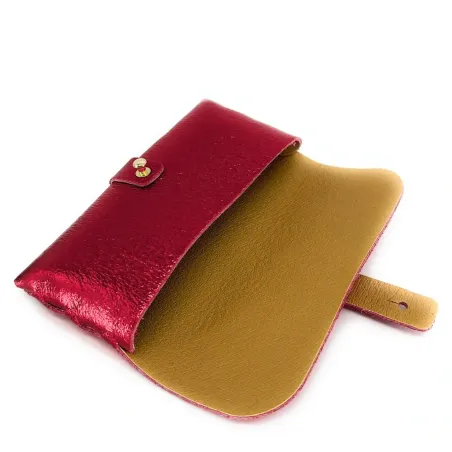 etui a lunettes femme rouge clair en cuir italien irisé