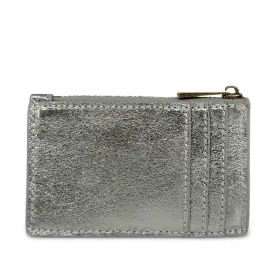porte-cartes argenté femme en cuir métallisé