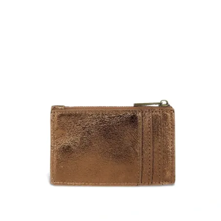 porte-cartes bronze pour femme en cuir métallisé