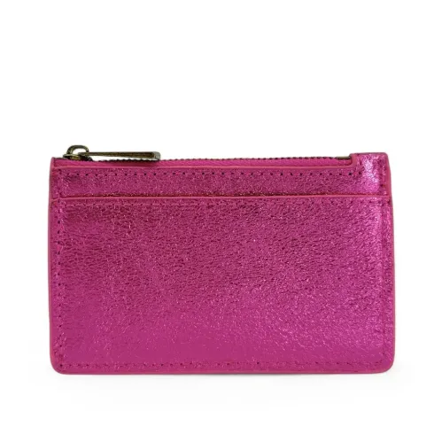 porte-cartes irisé pour femme en cuir rose fuchsia