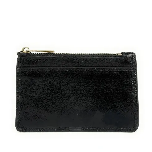 porte-monnaie porte cartes tendance femme en cuir noir métallisé