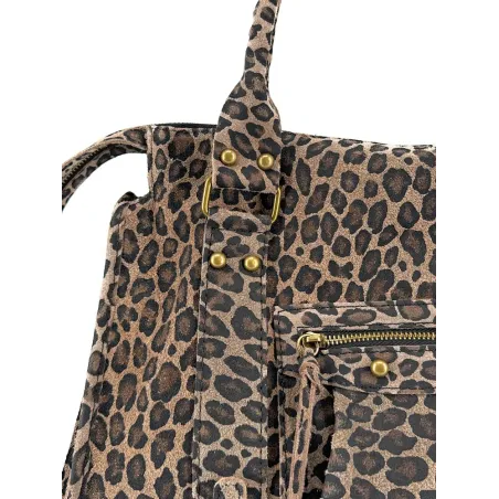 sac à main imprimé animalier ocelot  en cuir femme tendance