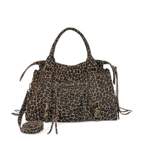 sac italien femme porté main avec bandoulière en cuir imprimé animalier ocelot