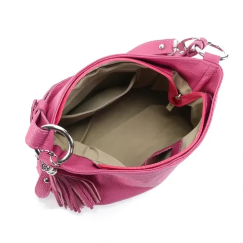 Sac mode femme en cuir italien porté bandoulière rose fuchsia sac très tendance