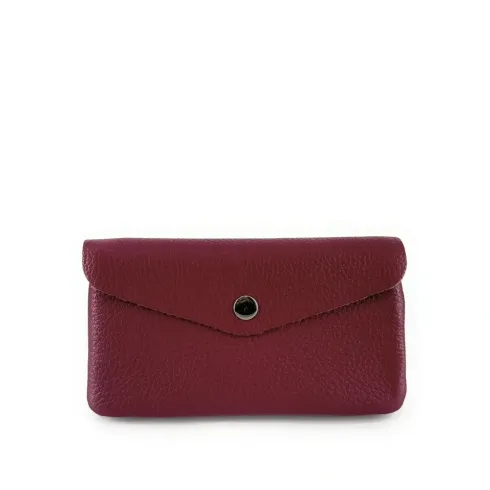 portemonnaie pochette porte-carte pour femme en cuir grainé rouge bordeaux