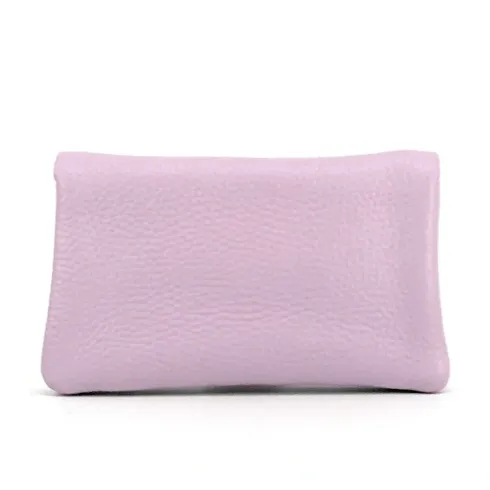 pochette porte-monnaie en cuir grainé mauve pur de vachette italien pour femme