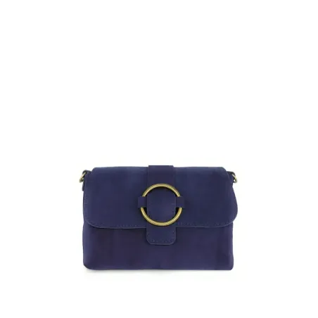 sac bandoulière femme forme trotteur en cuir nubuck bleu profond
