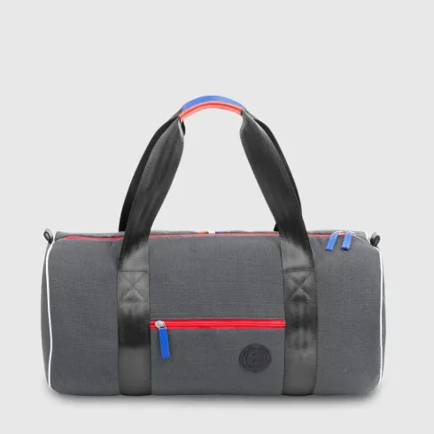 sac de sport vintage homme bleu blanc rouge en tissu recyclé