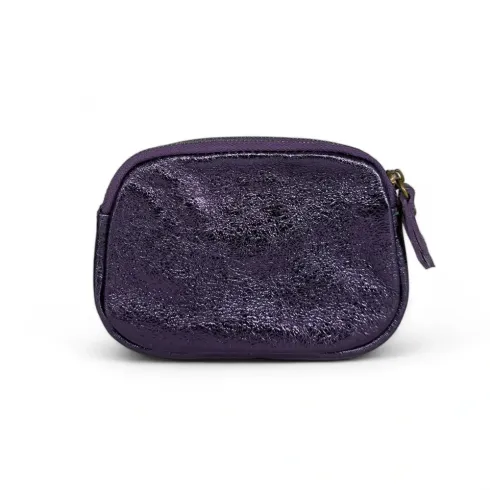 trousse pochette porte-monnaie irisé violet en cuir italien de qualité pur vachette