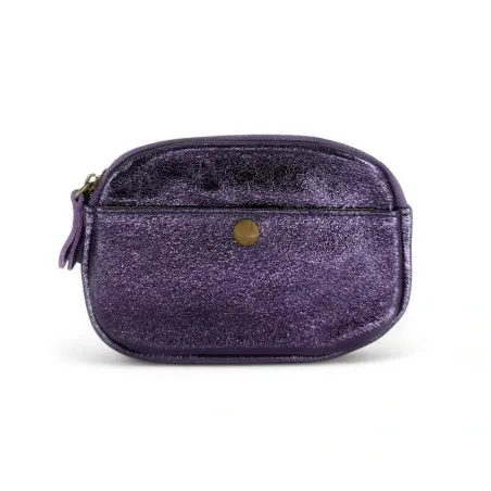 pochette trousse pour femme en cuir métallisé violet