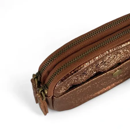 trousse porte-monnaie en cuir brillant bronze pour femme