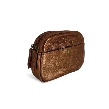 porte-monnaie pochette bronze pour femme en cuir fabriqué en Italie