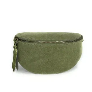 sac banane en cuir nubuck pur vachette italien vert d'eau avec bandoulière