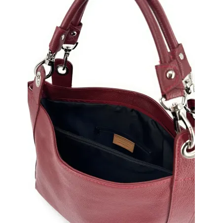 Sac à main mode femme en cuir grainé porté épaule avec bandoulière ajustable sac très tendance rouge foncé